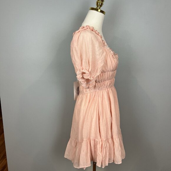Saints + Secrets Blush Pink Mini Dress Womens Size Small Milk Maid Ruffle NWT - Picture 4 of 13